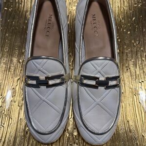 Sesto Meucci Gold and Cream Quilted Loafers